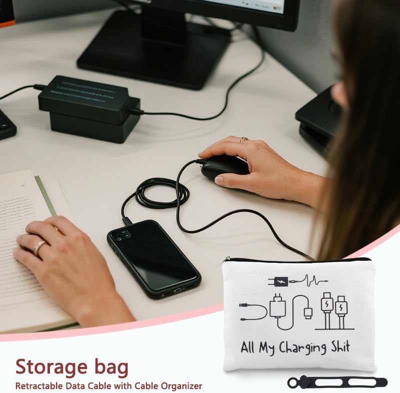 Funny Charging Makeup Bags for Women Men All My Charging Shit Travel Cosmetic Bag for Daughter Friends Birthday Christmas Gift for Women Men Charger Organiser Bags with Zipper Toiletry Bag Pouchs - Image 4