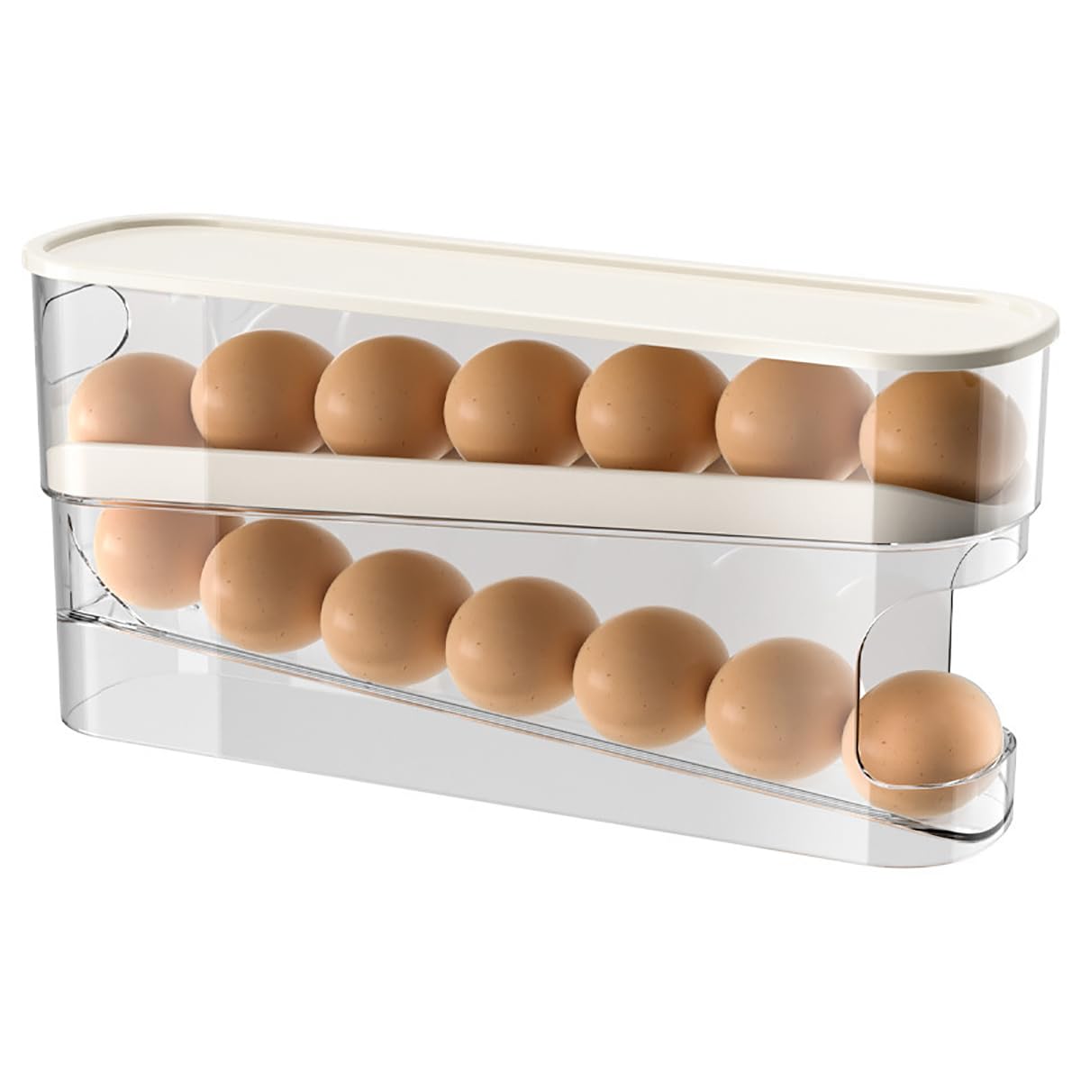 Auto Rolling Egg Holder for Fridge, Egg Dispenser/Organizer/Storage/Container with Lid for Refrigerator, Sturdy and Durable Space-Saving Egg Tray for 12 Large Eggs