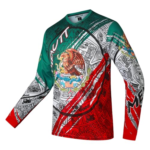 MENUTT Men's Mountain Bike Jersey Long Sleeve MTB Off-Road Mexico Jersey Downhill&Motocross Shirts, Loo4, XL