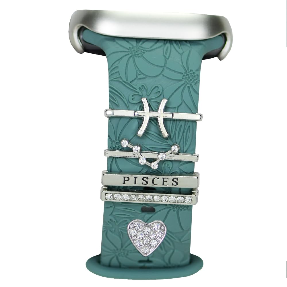 12 Constellations Women Decorative Watch Band Charms for Apple Watch 38mm 40mm 41mm 42mm 44mm 45mm 49mm,Love Heart Slide Ring Loops Jewelry Silicone Smartwatch Strap Accessories,Metal Charms Nails Studs for Iwatch Band Charms Series Ultra 8 7 6 5 4 3 2 se?for Samsung Galaxy Fitbit(No Band) (Pisces)