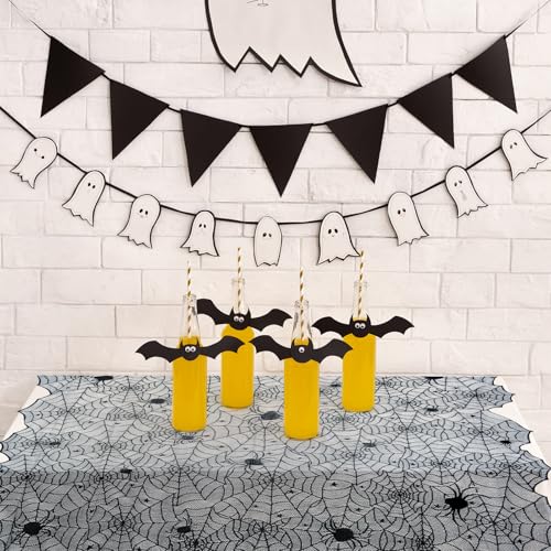 Image of 54 x 72 Inch Spider Web Lace Tablecloth, Black Cobweb Design Table Cover, Spooky Gothic Table Cloth Decoration for Halloween Dinner Haunted House Themed Party Supplies