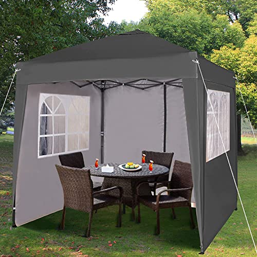 2 x 2 m wasserdichter Pop-Up-Pavillon Falt-Pavillon mit silberfarbener Schutzschicht 4 Seitenwände WS (Grau)