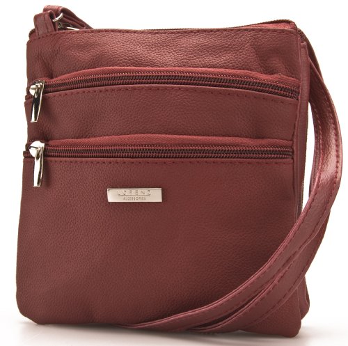 Lorenz Ladies Small Genuine Soft Leather Cross Body / Shoulder Bag (1) # 1941 - Red