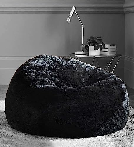 Image of Premium and Luxurious Fur Bean Bag Sofa Chair (Without Beans) Bean Bag Cover Without Beans. for Kids and Adults XXXL (Black Fur + 3XL)