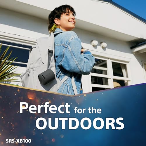 Image of Sony SRS-XB100 Wireless Bluetooth Portable Lightweight Super-Compact Travel Speaker, Extra-Durable IP67 Waterproof & Dustproof, 16 Hrs Batt, Versatile Strap, Extra Bass & Hands-Free Calling-Black