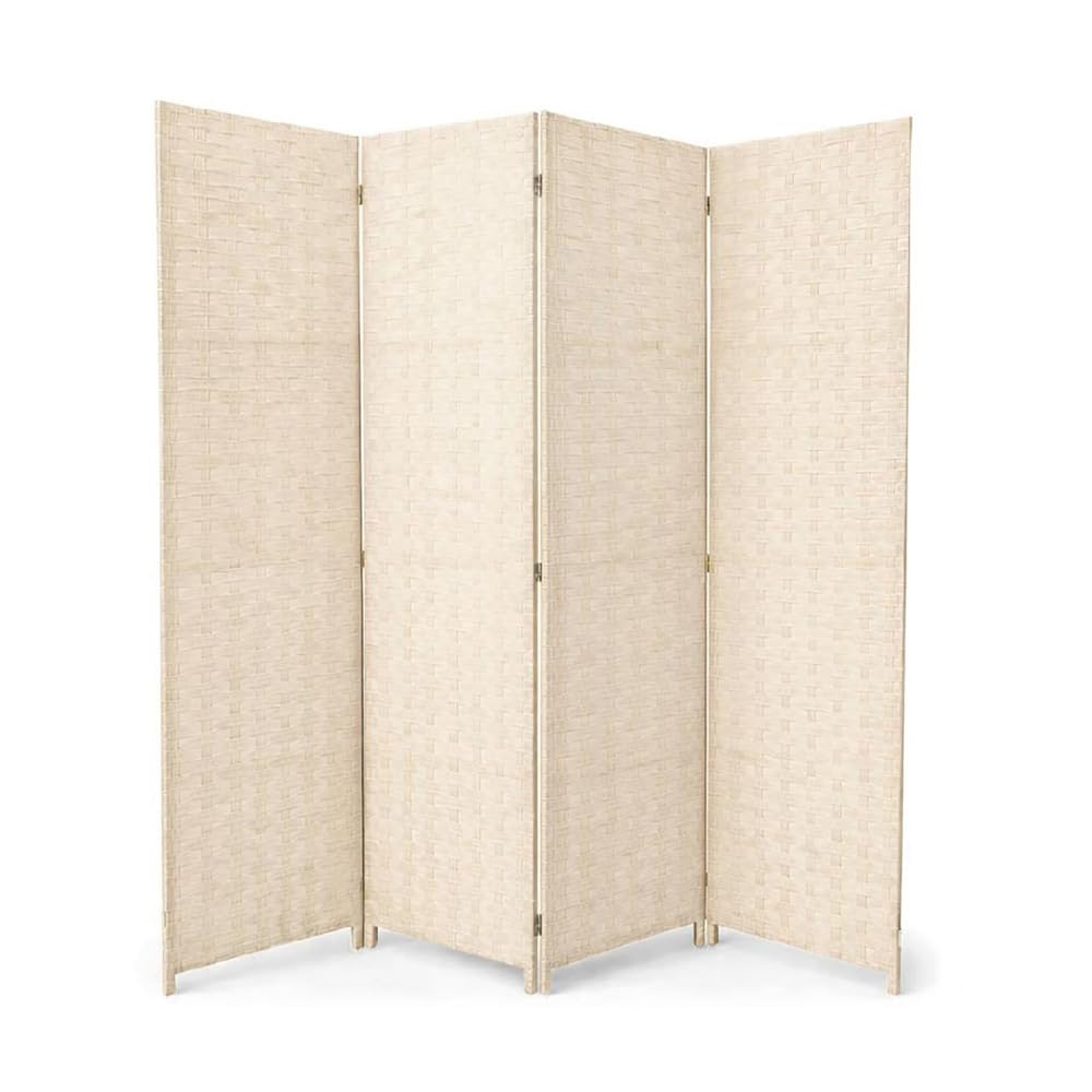 Separè da Interno 4 Pannelli 180X180h CM - Divisorio per Ambienti, in Plastica, Struttura in Legno, Motivo Intrecciato, Autoportante, per Soggiorno, Ufficio, Camera, Pieghevole - (Beige)
