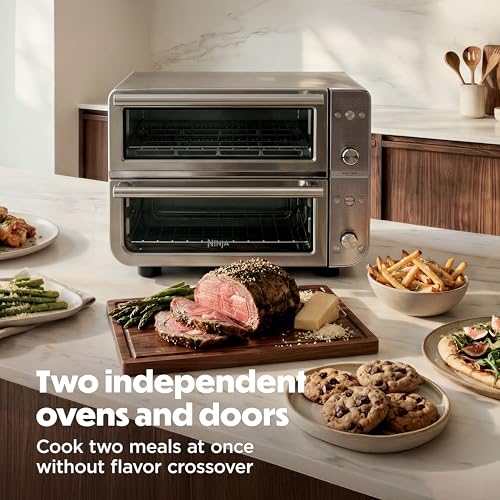 Image of Ninja Double Oven Pro Smart XL Countertop Oven & Air Fryer | 30.2 Qt Capacity |12-in-1 Versatility with Smart Finish & DualZone Tech to Cook 2 Meals at Once | Fit up to 4.5lb Chicken | Silver | DCT821