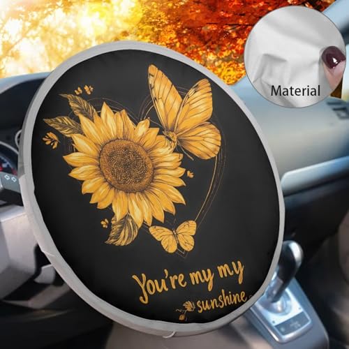 Image of Sunflower Butterfly Car Steering Wheel Sun Shade Cover Fashion Design Sun Shade for UV Protection Car Interior Accessories Sun Protection Universal Steering Wheel Shield