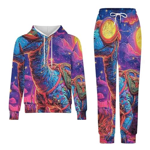 Boys Girls Hoodie Pants Hooded Sweatshirt Sweatpant 2 Piece Clothing Set, Dinosaur Hippie Neon4