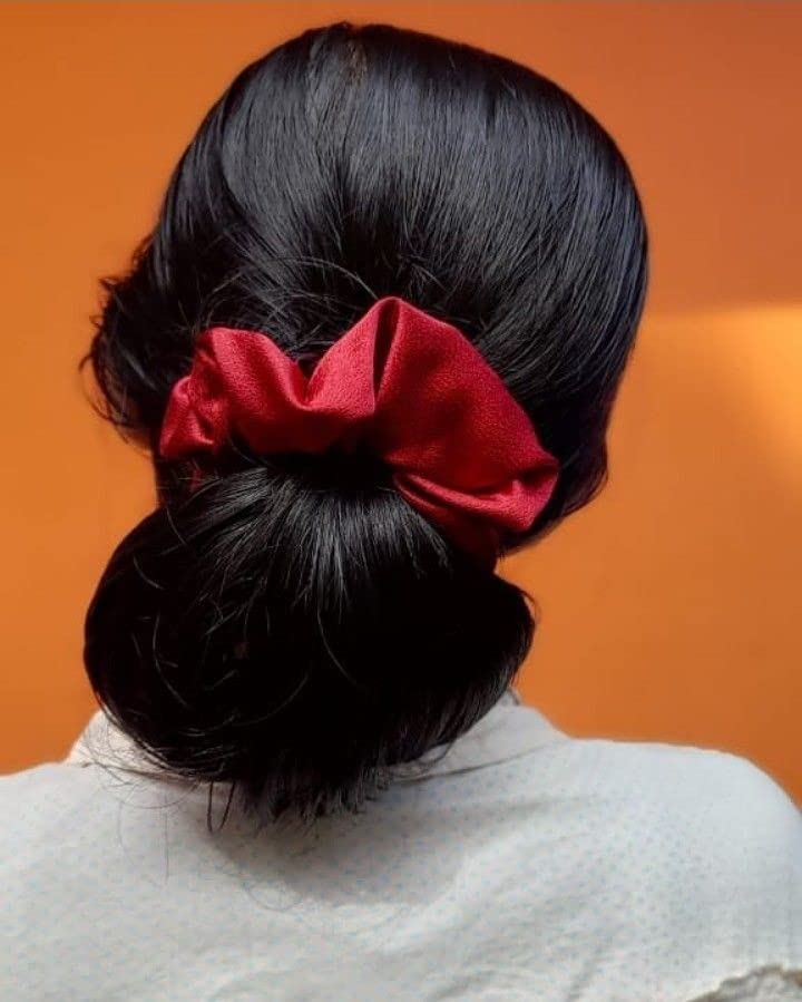 Image of Atrube's Silk Satin Scrunchies Pack of 3 Multicolor Silk Scrunchy Set for Hairs, Perfect Hair Band, Ponytail and Hair Ties Accessories for Girls, Women and Kids