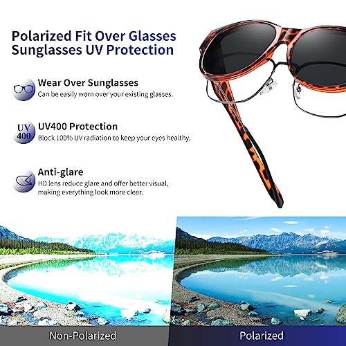 Image of GEGURI Polarized Sunglasses Fit Over Glasses for Men Women, Oversized Square Sun Glasses UV400 Protection Shades