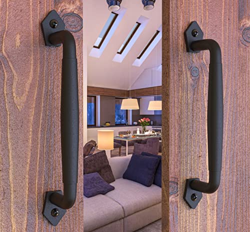 Image of 2-Pack 10 Inch Diamond Tapered Barn Door Handle - Black Cast Iron Pull for Sliding Doors, Gates, Sheds, Fences, Closets - Indoor Outdoor Farmhouse Hardware