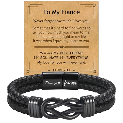 Pulsera trenzada negra de cuero con nudo infinito miniatura 1