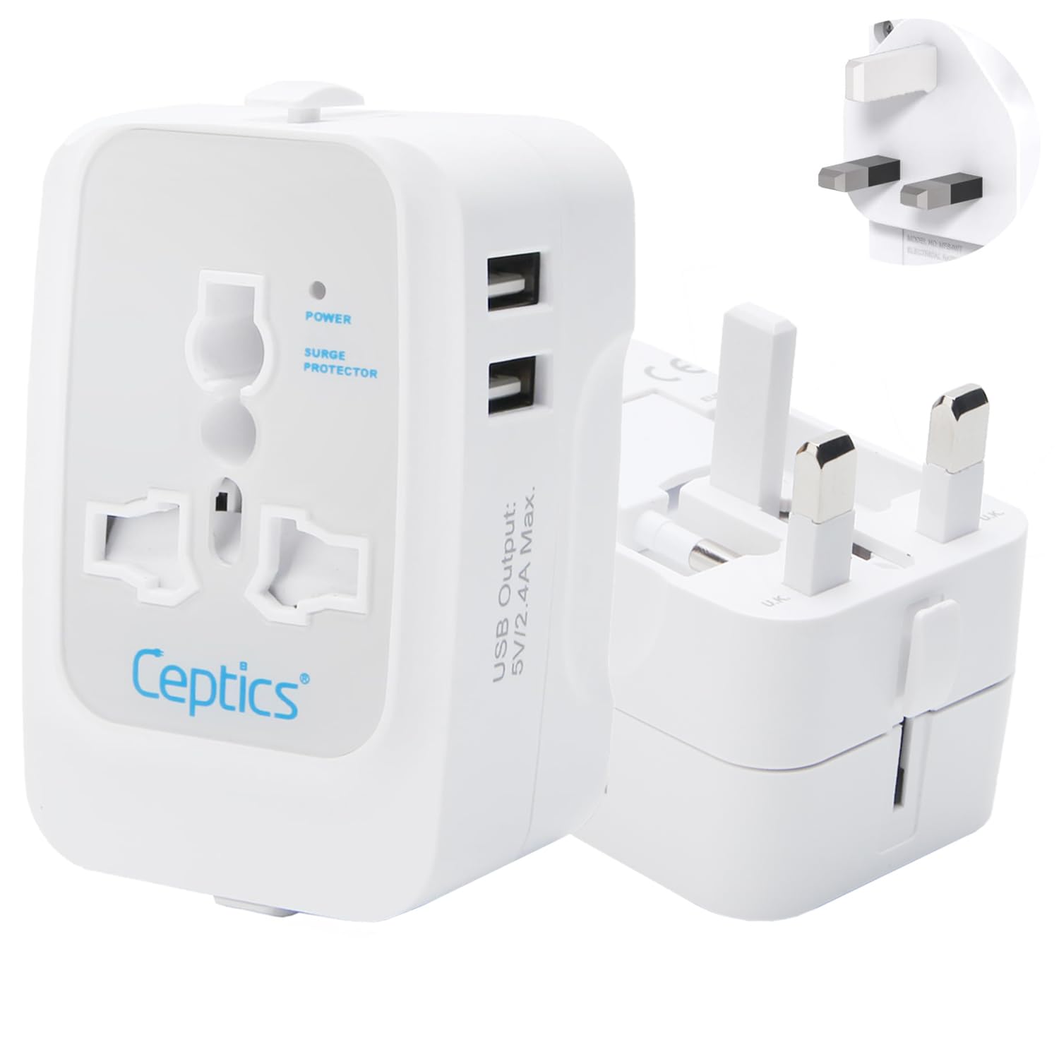 Ceptics International Travel Adapter, Universal Charger, 2X 2.4A USB-A with 15W Output, Universal Socket for Global use, CE & RoHS Certified– Black/White (2 Pack)-image-10