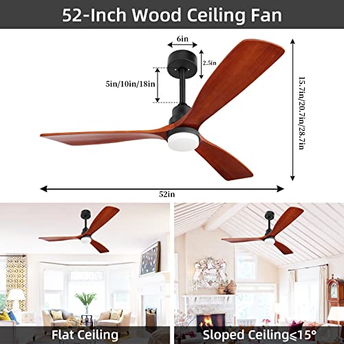 Ghicc Ceiling Fans With Lights And Remote 52-Inch Indoor Outdoor Ceiling Fans With Lights Modern 3 Wood Blade Ceiling Fan With Noiseless Dc Motoror Patio Living Room, Bedroom, Office, Summer House #TOP2