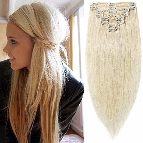 Standard Weft 10 Inch 70g Clip in 100% Real Remy Human Hair Extensions 8 Pieces 18 Clips #60 Platinum Blonde