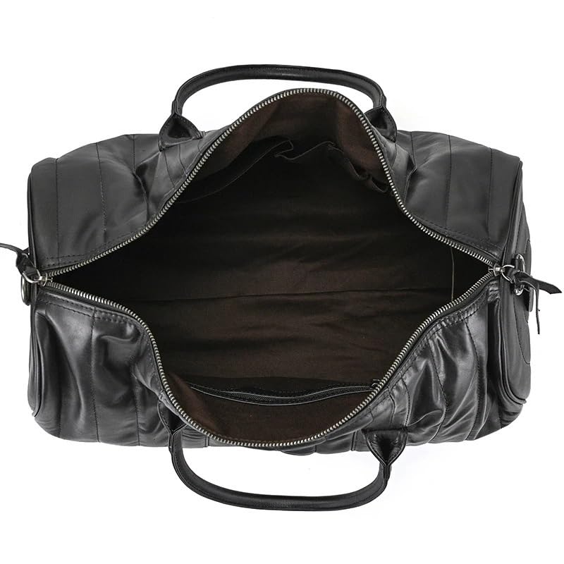 Men Leather Briefcase Leisure Shoulder Bag Carrying on Luggage Bag Large Men's Travel Bags Leather Retro Duffel Bag Folding Gym Bag4