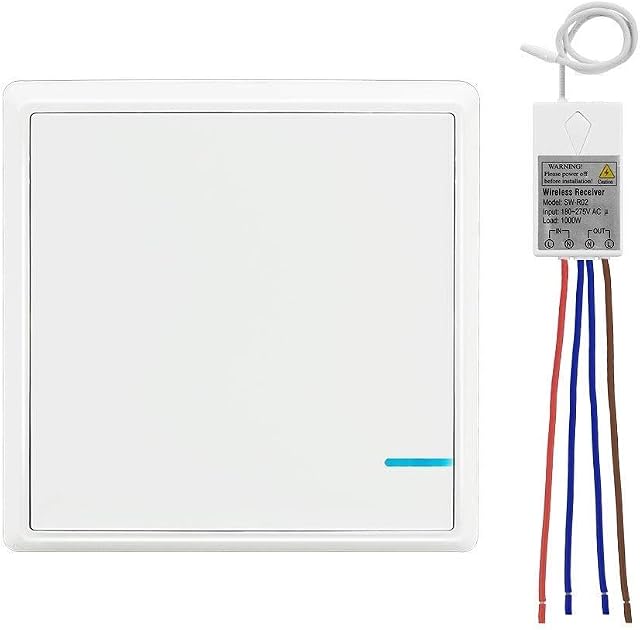 Thinkbee Wireless Lights Switch Kit, No WiFi Wiring Needed Light Switch with Easy-to-Install Receiver, Outdoor 1700ft Indoor 330ft IP66 Waterproof Remote Control Wall Switch Panel for Led Lamps 1000W