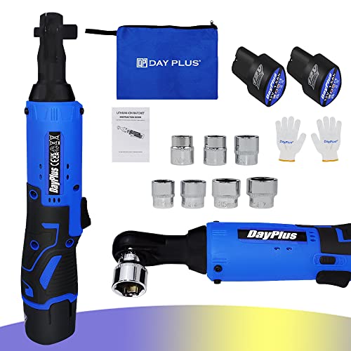 Mini Akku Schrauber 12V Kabelloses Elektrisches Ratschenschlüssel-Set, Akku-Li-Ion-Elektrowerkzeugsatz mit 2x1500mAh Akkus, 3/8' Ratschenschlüssel 40 Nm Anzugsdrehmoment mit 7 Zubehörteilen