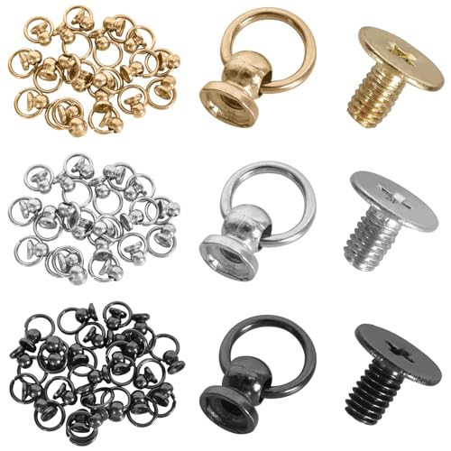【La confezione include】Riceverai 60 set di rivetti per prigionieri, il diametro esterno dell'o-ring è di 0,5 pollici/13 mm, la dimensione della base è di 0,3 pollici/8 mm. 3 colori diversi: oro, grigio tenue e argento, ogni colore 20 pezzi.