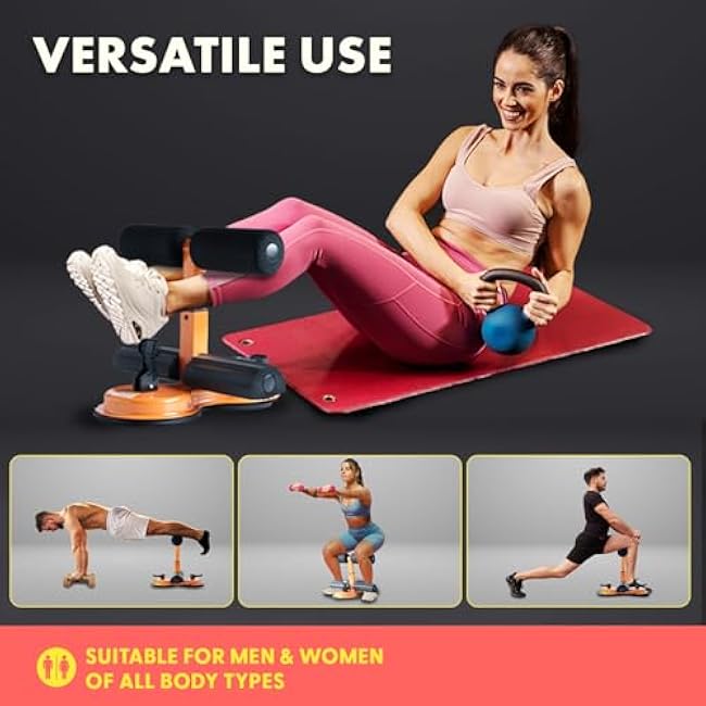 SQUATZ Portable Sit Up Bar Floor Holder with 2 Strong Suction Cups for Abs, Pull Up Bar, Sticky Pad, Adjustable Foot Holder for Thigh, Workout for Office Home Gym for Men and Women, Support 661 lbs