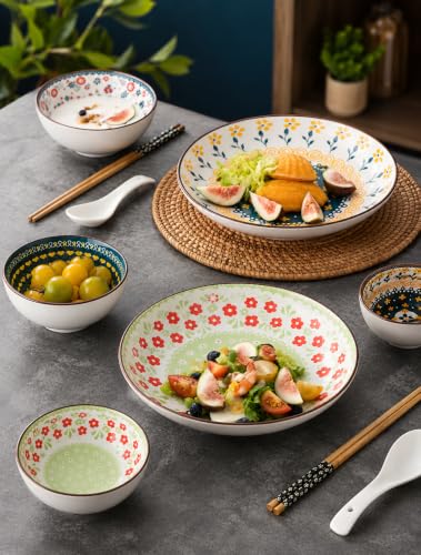 Image of Ceramic Dinner Set with Gift Box, 6 Pieces, Premium Porcelain Floral Dinnerware Set, Microwave & Dishwasher Safe, Serving Set for Home, Kitchen, Housewarming Gift (Multi-Colored, Pack of 6)
