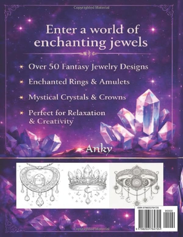Magical Jewels: Fantasy Jewelry Coloring Book: 64 Mystical Designs · Single-Sided · 8.5 × 11 inches · For Adults & Teens · Fantasy Coloring · Stress Relief · Creative Gift image 3