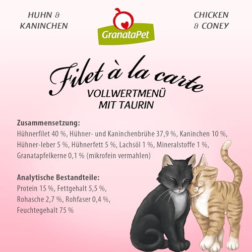 GranataPet Filet à la carte Huhn & Kaninchen, Nassfutter für Katzen, Filet-Stückchen ohne Getreide, Katzenfutter ohne Zuckerzusatz, hoher Fleischanteil, 6 x 85 g