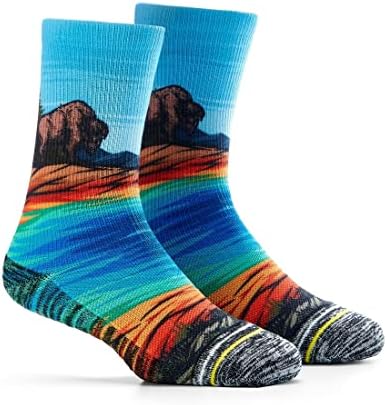 APRIME Cushioned Crew Hiking Socks, for Cycling and Trail Running, Breathable Fabric Made from Coffee Grounds, National Parks (Large, Yellowstone)