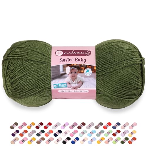 Image of Makromecity Softee Baby Yarn,%100 Premium Anti-Pilling Acrylic, 3.5 Oz, 273 yd (100gr /250 mt), Soft Yarn for Crocheting and Knitting (Dark Green, 1 Skein)