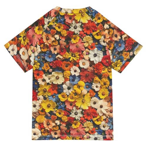 ALAZA Kids Rash Guard Girls Toddler Swim Shirts Short Sleeve Vivid Flower UPF 50+ 3T2