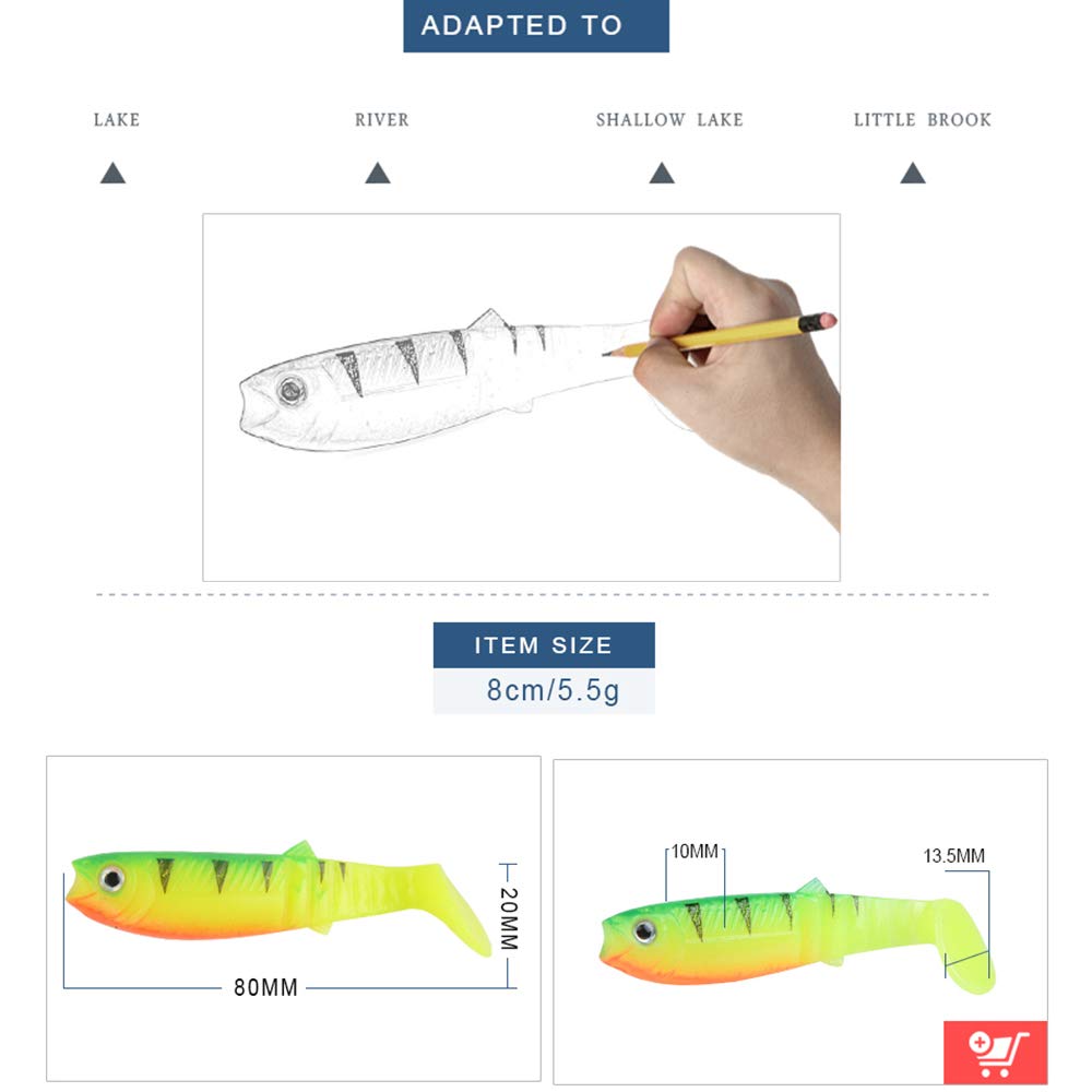 Lot 10 Leurre Souple 3D Shad 8cm 5.5g - Multicolore Pour Pêche Bar Truite En Mer Et Eau Douce