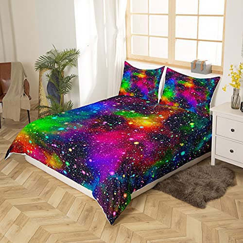 Colorful Galaxy Bedding Set Muilt Color Outer Space Duvet Cover Universe Starry Sky Rainbow Nebula Comforter Cover Kids Boys Girls Quilt Cover Bedroom Collection 2Pcs Single Size - Image 2