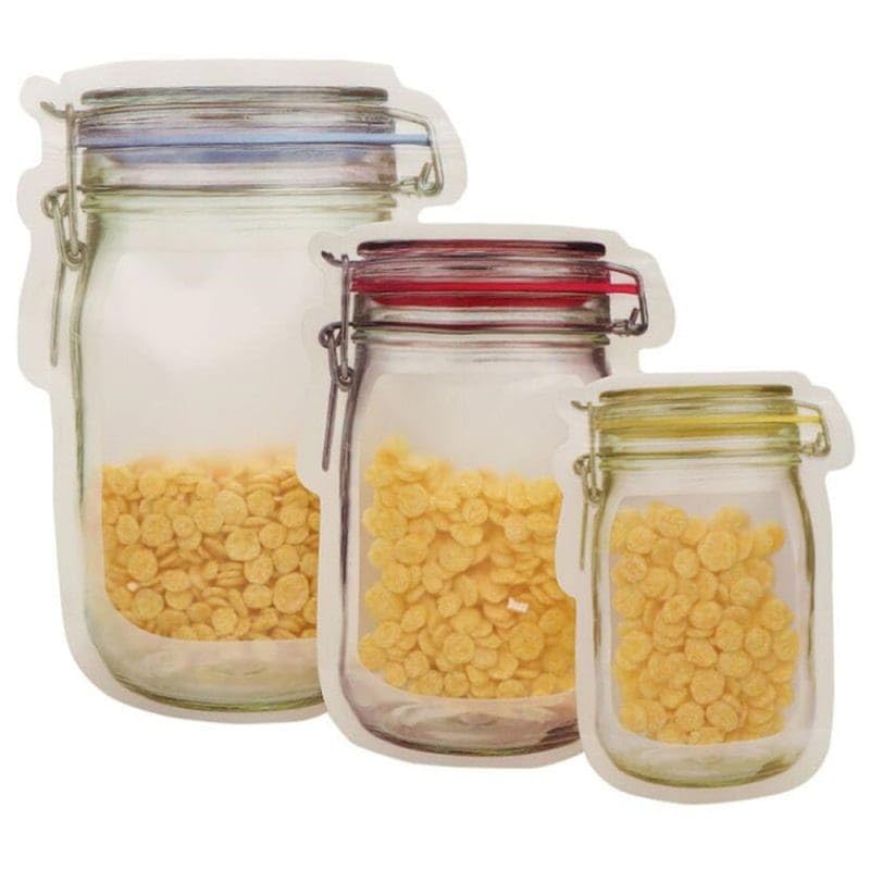 Kit 3 Sacos Herméticos Reutilizáveis Tipo Pote – Vedação Total, Livre de BPA, Compacto e Colorido para Lanches, Castanhas e Mantimentos