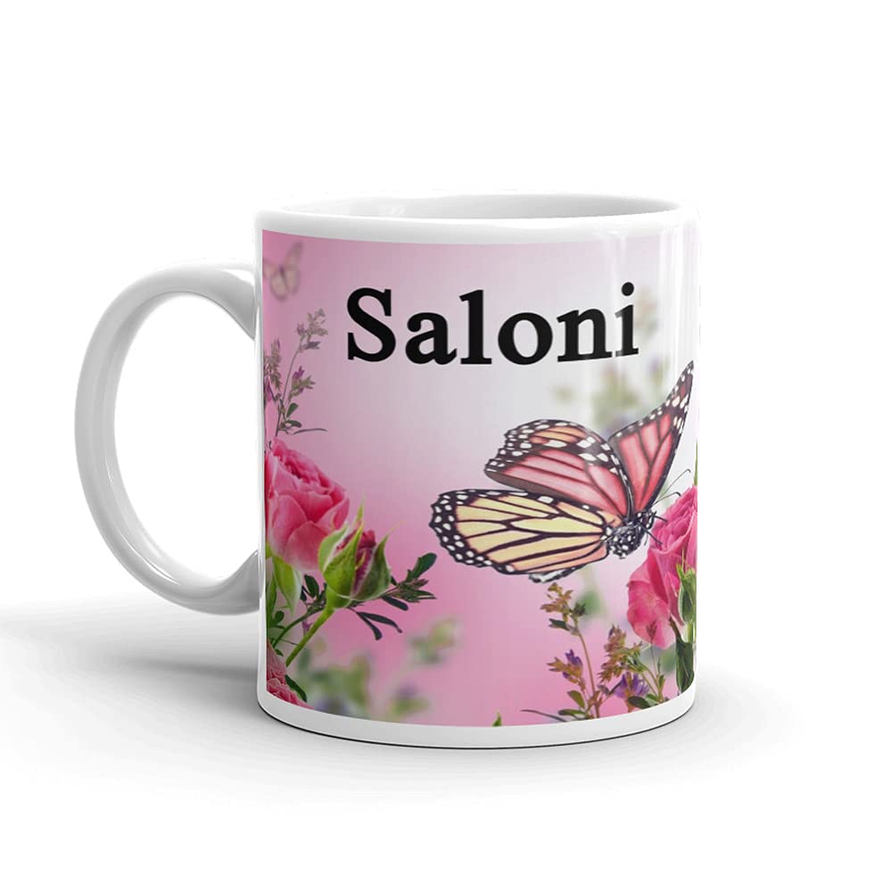 VRANTIKAR Saloni Name Pink Flower & Butterfly Printed Mug Gift for Girlfriend,Wife,Sister,Friend On Birthday,Valentine Day,Rakhi, Rakshabandhan Mug, HRSS-50 Ceramic Coffee Mug 325 ml