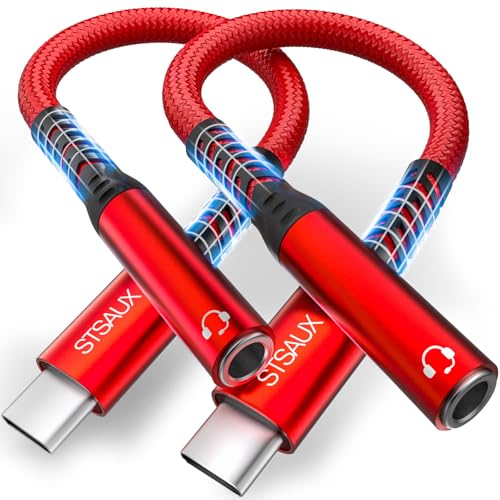 Image of USB Type C to 3.5mm Female Headphone Jack Adapter, Type C to Aux 2 Pack | USB C to Aux Audio Dongle Cable Cord Compatible with iPhone 17 /16 /15 /Pro /Pro Max, Samsung Galaxy S24 /S23 /S22 Ultra, iPad Red