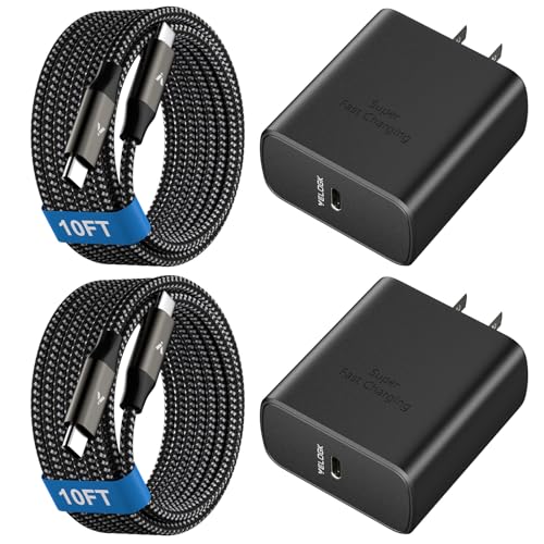 Super Fast Charger USB C, 2 Pack Type-C Android Phone Charger Fast Charging Block with 10FT Type C Cords for Samsung Galaxy S25 Ultra/S24 Ultra/S24+/S23 Ultra/S23+/S22 Plus/S20, Tab S9/S8 Ultra