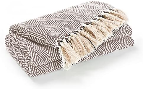 EHC Luxury Reversible Super Soft Cotton Diamond Large Throw For Sofa, Double Bed, Armchair - Beige, 150 x 200 cm