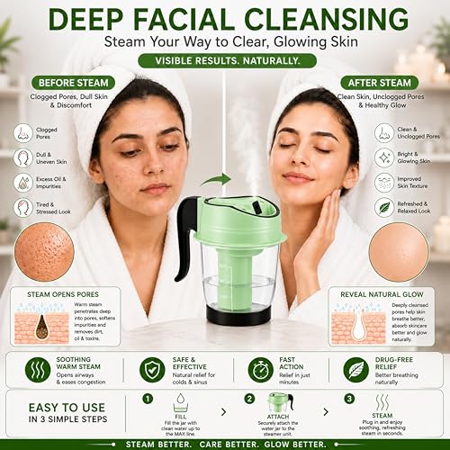 Image of Facial Steamer Vaporizer for Instant Cold and Cough Relief (Green)