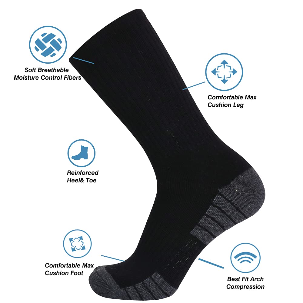 SoxDaddy Men's 10Pack Athletic Casual Socks Cotton Heavy Cushion Crew Socks (US 10-13/shoe size 6-12, Black3)