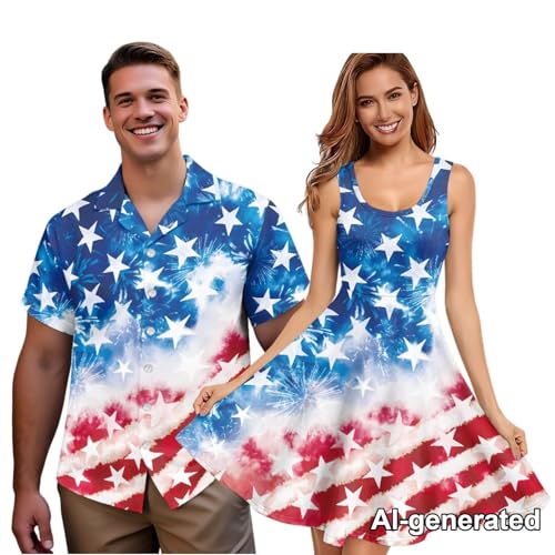 Image of Hawaii Matching Couple Outfits Husband and Wife Clothing Fashionable Mens Casual Shirts Hawaii Dress with Soft Fabric