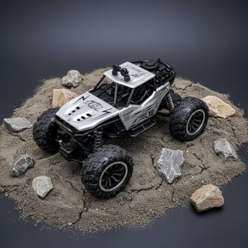 Image of Offroader Rock Crawler - Rechargeable Remote Control Car Toy with LED Smoke Effect and Anti-Slip Tyres| 1:18 Scale | Off-Road RC 2WD Monster Truck Gift for Kids Boys and Girls Age 4-12+ (Black)