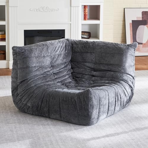 Image of Giant Bean Bag Chairs Lazy Sofa for Adults,Corner,Grey | Memory Foam Bean Bag Chairs,Fireside Corner Chair,Lazy Floor Corner Sofa for Living Room, Bedroom, Dorm, Office