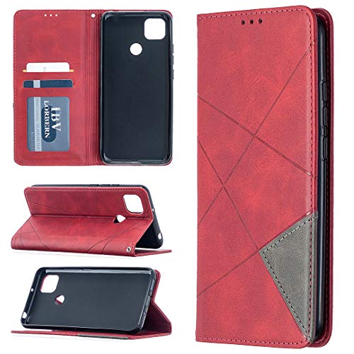 QiongniAN Funda para Xiaomi Redmi 9C Protectora Estuche,Funda para Xiaomi Redmi 9C M2006C3MG Funda Cartera de Cuero con Solapa Case Red