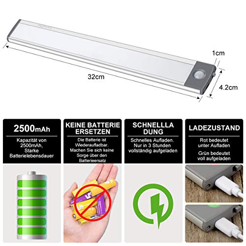 54LED Bewegungsmelder Schrankleuchten,USB Wiederaufladbar Batterie Nachtlicht Schranklicht, Kleiderschrank Lampen… – Bild 3