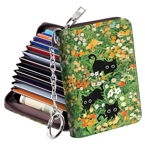 Image of Mayski Credit Card Holder, Zipper Credit Card Wallet for Women, Small Accordion Card Cases Holder, KeyChain Wallet, Business Card Holder(Cats 01)
