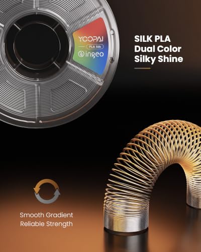 Image of YOOPAI Dual Color Silk PLA Filament 1.75mm, Two-Tone Coextrusion PLA 3D Printer Filament, Shiny Color Change Finish, Enhanced Formula for Stable Printing, 1kg Spool, Gold Silver