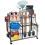 WaifaYie Gartenwerkzeug-Organizer mit 3 Ebenen & Rädern – Stabile Gartengeräte-Aufbewahrung mit Haken & Aufhängung für Garage, Schuppen, Hof & Kellergarage