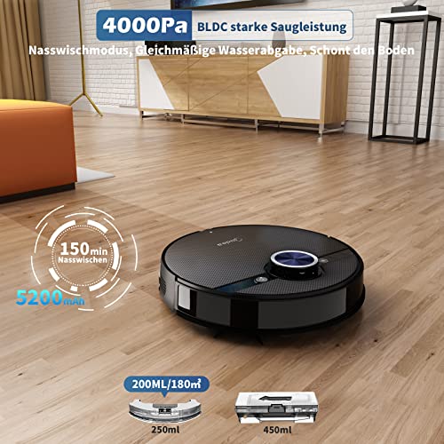 Aspirateur Robot,Midea 4000PA Robot Aspirateur Laveur de Sol,avec Lidar Navigation Intelligente,pour Poils d'animaux,Tapis,Sols (Station de Base Ceinture Noire) - Image 5