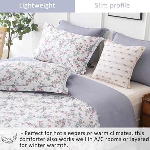ALEISSEL White Floral Cotton Comforter Queen Size - 3PC Lightweight Bedding Sets with Soft Fill, Elegant Pale Purple & Burgundy Botanical Patterns with Light Gray Reversible Design — view 3